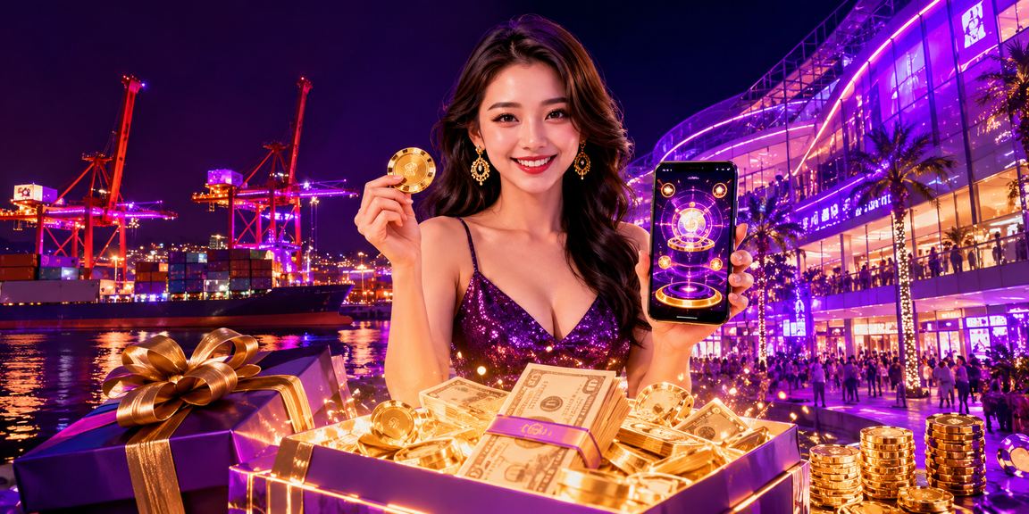 Người dùng tại Hải Phòng chơi casino trực tuyến và jackpot trên điện thoại trong không gian neon về đêm